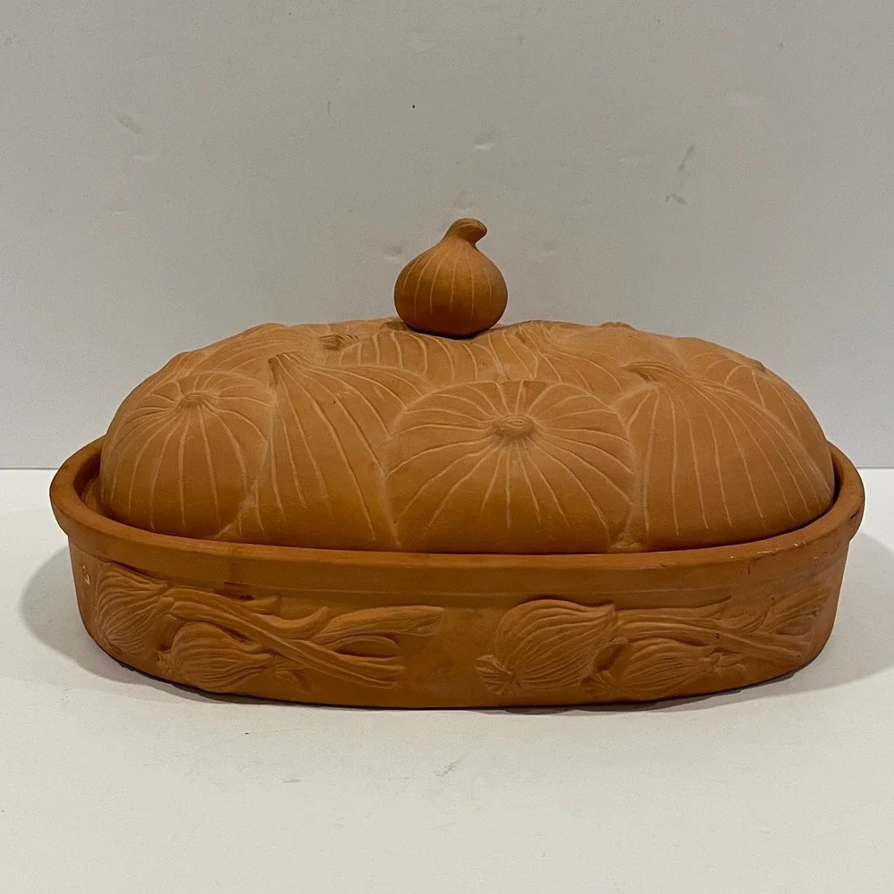 Vintage 1994 Boston Warehouse Terracotta Onion Baker Roasted Garlic Keeper Oval